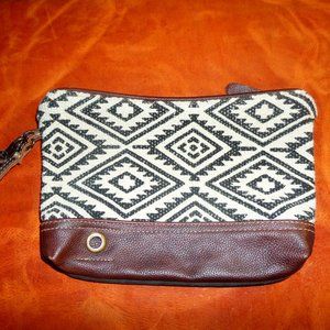 Myra Bag Genuine Leather and tapestry design clutch